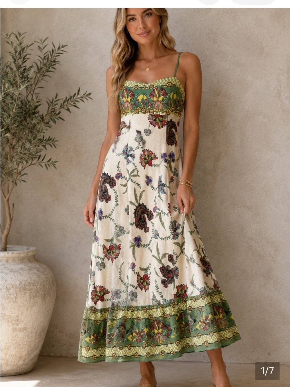Caroline Constas floral paisley birdie Alemais linen sun midi dress size XS